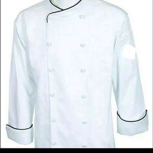 NEW CHEF JACKET, White w/Black Piping, Size Medium